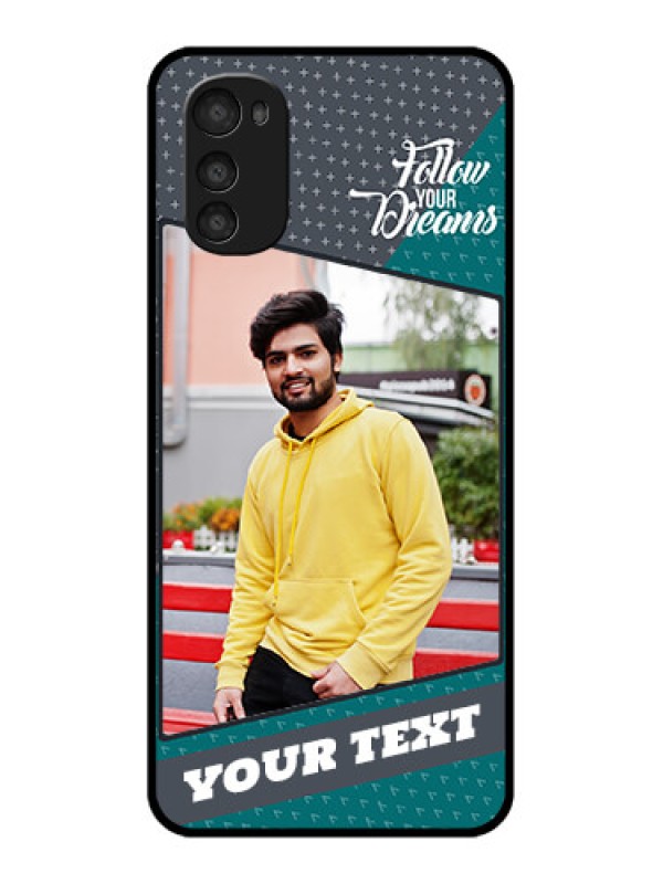 Custom Moto E32s Custom Metal Phone Case - Background Pattern Design With Quote