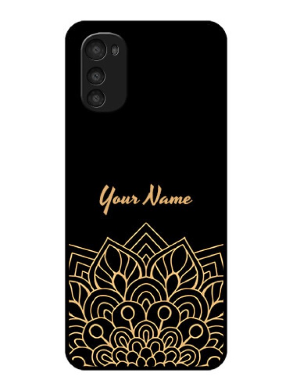 Custom Moto E32s Custom Metal Phone Case - Golden Mandala Design