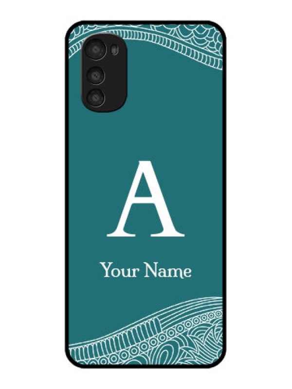 Custom Moto E32s Custom Metal Phone Case - Line Art Pattern With Custom Name Design