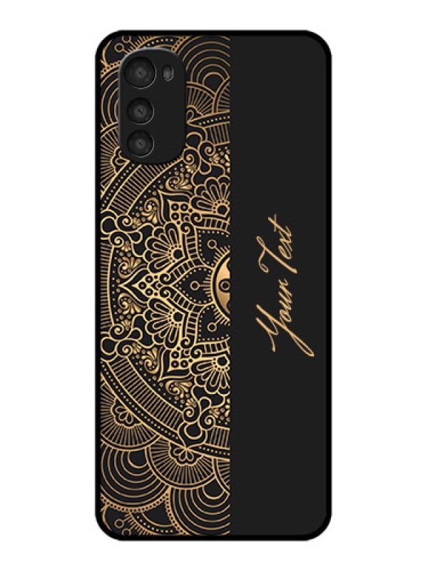 Custom Moto E32s Custom Metal Phone Case - Mandala Art With Custom Text Design