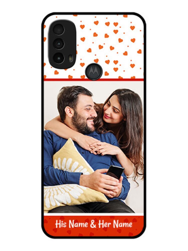 Custom Moto E40 Custom Metal Phone Case - Orange Love Symbol Design