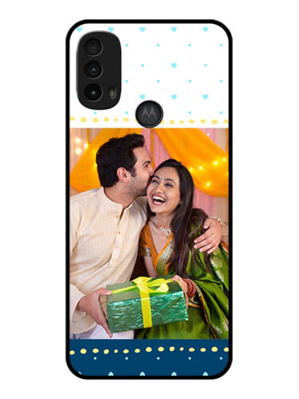 Custom Moto E40 Custom Metal Phone Case - White And Blue Abstract Design