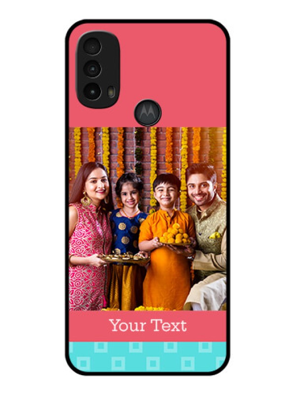 Custom Moto E40 Custom Metal Phone Case - Peach and Blue Color Design