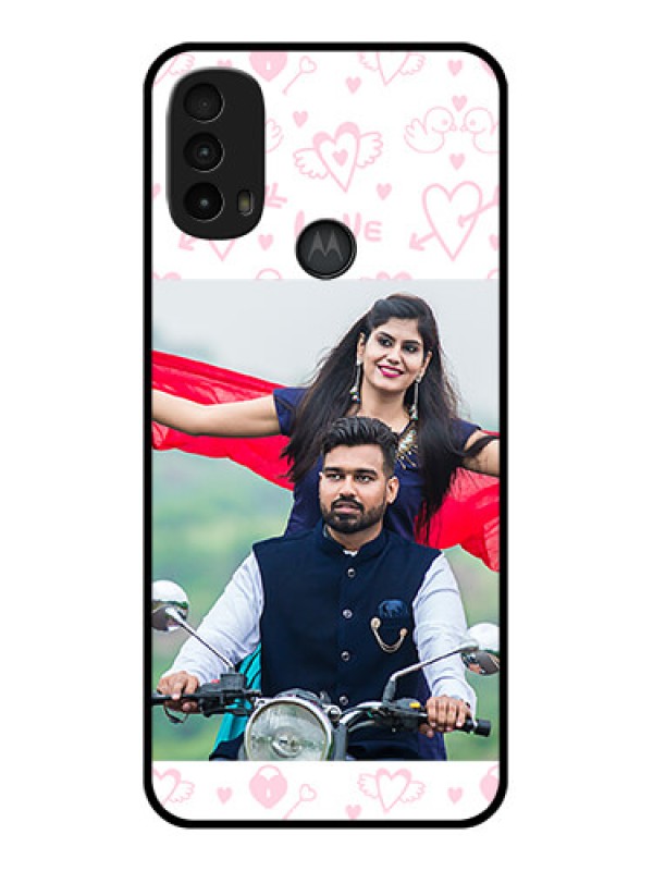 Custom Moto E40 Custom Metal Phone Case - Pink Flying Heart Design