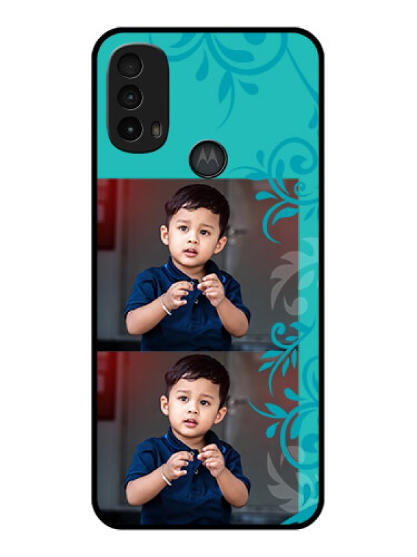Custom Moto E40 Custom Metal Phone Case - With Photo And Green Floral Design