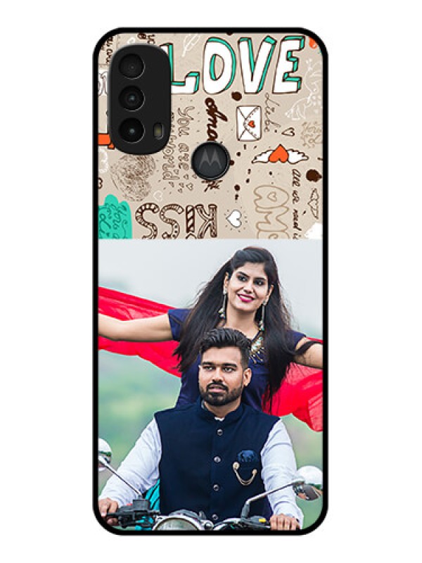 Custom Moto E40 Custom Metal Phone Case - Love Doodle Pattern