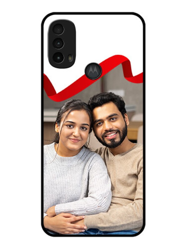 Custom Moto E40 Custom Metal Phone Case - Red Ribbon Frame Design