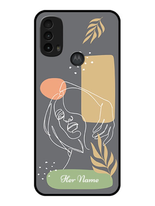 Custom Moto E40 Custom Metal Phone Case - Gazing Woman Line Art Design
