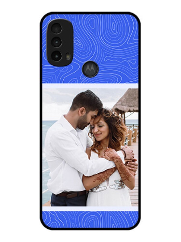 Custom Moto E40 Custom Metal Phone Case - Curved Line Art With Blue And White Design