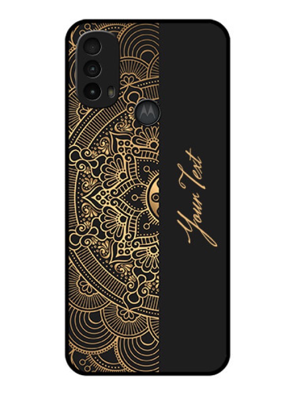 Custom Moto E40 Custom Metal Phone Case - Mandala Art With Custom Text Design