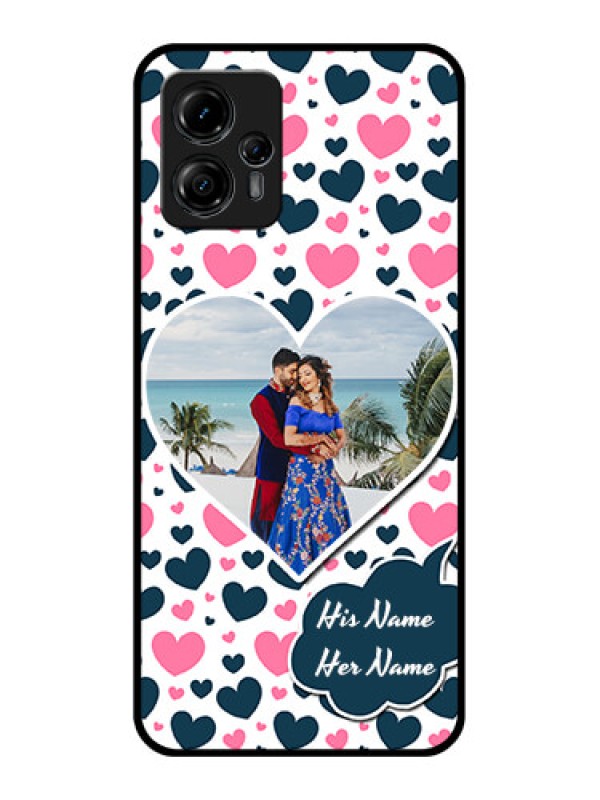 Custom Moto G13 Custom Metal Phone CasePink and Blue Heart Design