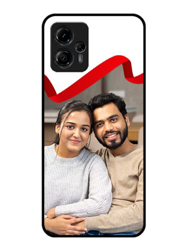 Custom Moto G13 Custom Metal Phone CaseRed Ribbon Frame Design