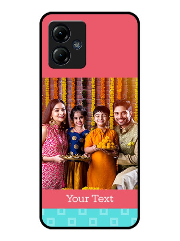 Custom Moto G14 Custom Metal Phone CasePeach and Blue Color Design