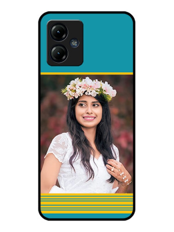 Custom Moto G14 Custom Metal Phone CaseYellow and Blue Design