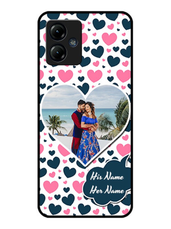 Custom Moto G14 Custom Metal Phone CasePink and Blue Heart Design