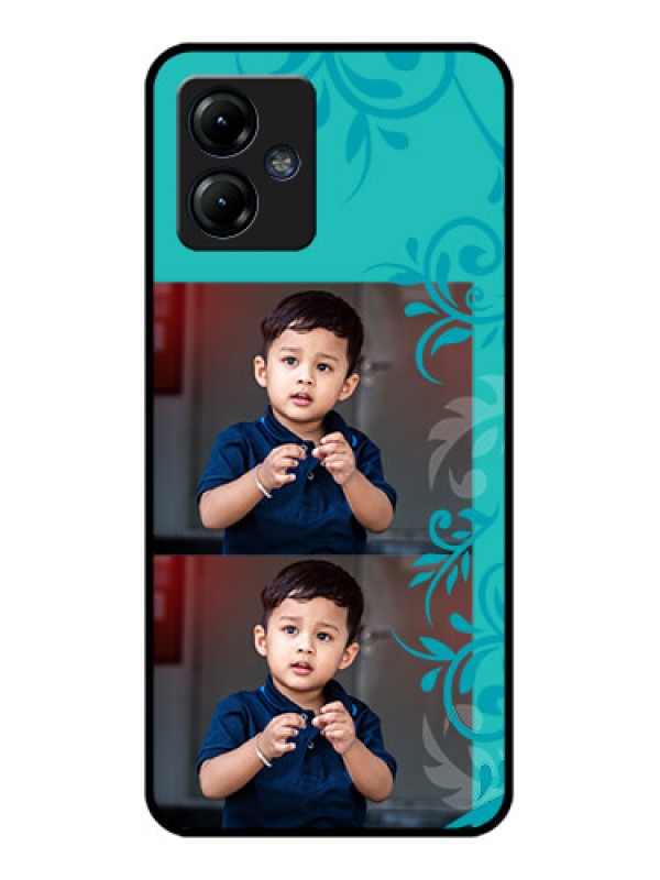 Custom Moto G14 Custom Metal Phone CaseWith Photo And Green Floral Design