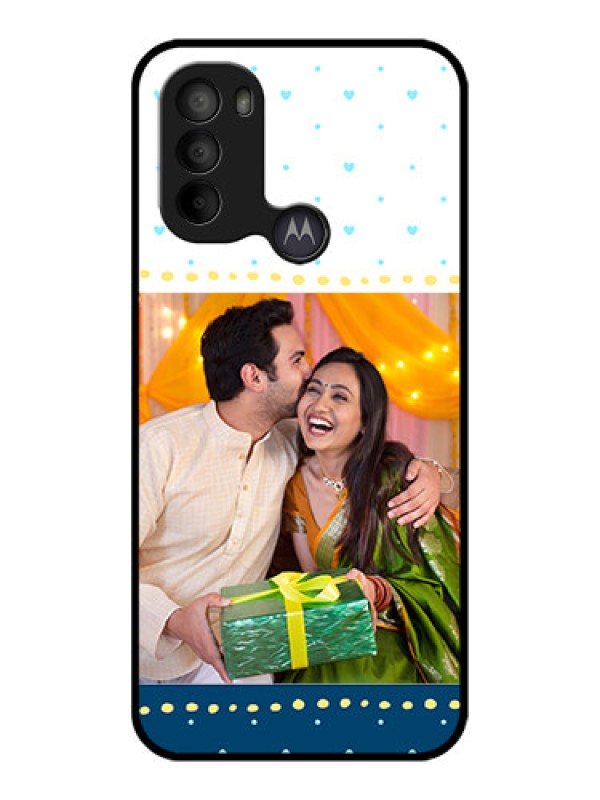 Custom Moto G31 Custom Metal Phone CaseWhite And Blue Abstract Design