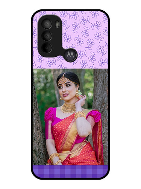 Custom Moto G31 Custom Metal Phone CasePurple Floral Design