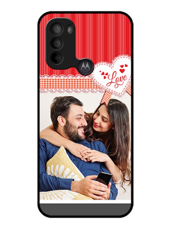 Custom Moto G31 Custom Metal Phone CaseRed Love Pattern Design
