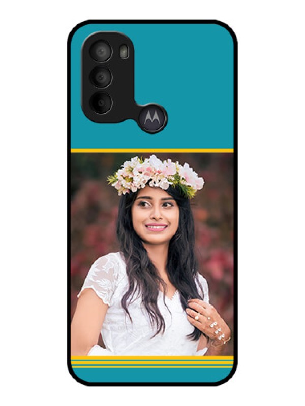 Custom Moto G31 Custom Metal Phone CaseYellow and Blue Design