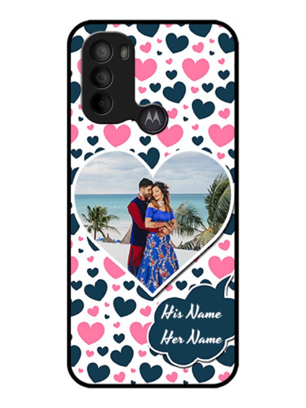 Custom Moto G31 Custom Metal Phone CasePink and Blue Heart Design