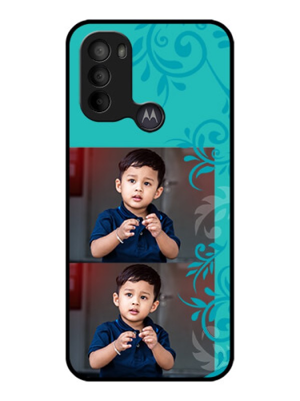 Custom Moto G31 Custom Metal Phone CaseWith Photo And Green Floral Design