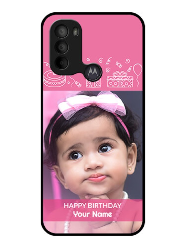 Custom Moto G31 Custom Metal Phone CaseWith Birthday Line Art Design