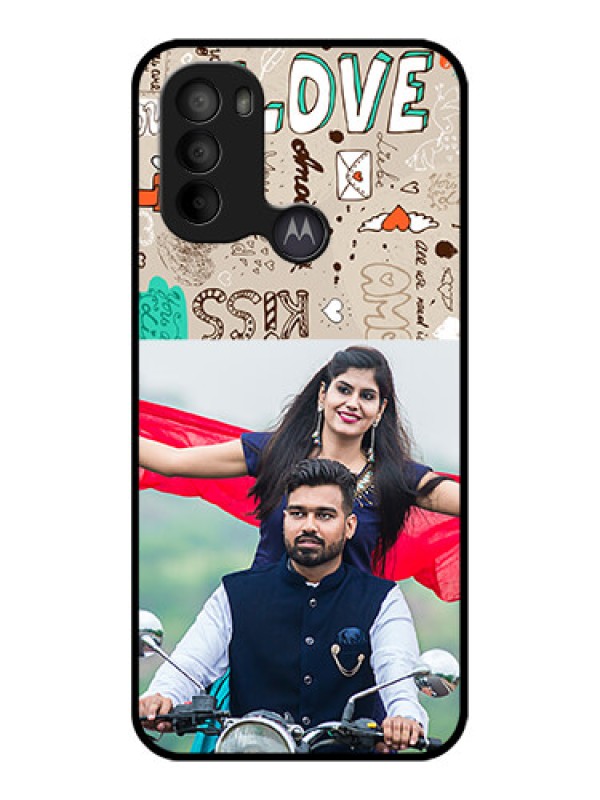 Custom Moto G31 Custom Metal Phone CaseLove Doodle Pattern