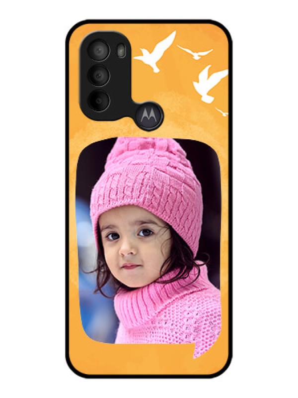 Custom Moto G31 Custom Metal Phone CaseWater Color Design With Bird Icons