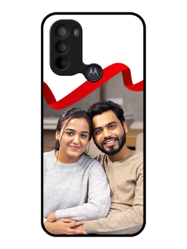 Custom Moto G31 Custom Metal Phone CaseRed Ribbon Frame Design