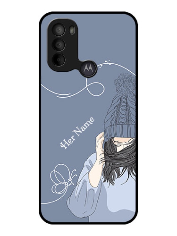 Custom Moto G31 Custom Metal Phone CaseGirl In Winter Outfit Design