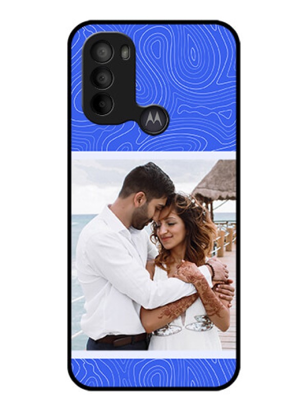 Custom Moto G31 Custom Metal Phone CaseCurved Line Art With Blue And White Design