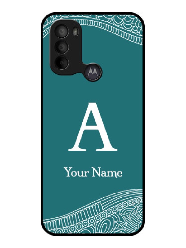 Custom Moto G31 Custom Metal Phone CaseLine Art Pattern With Custom Name Design