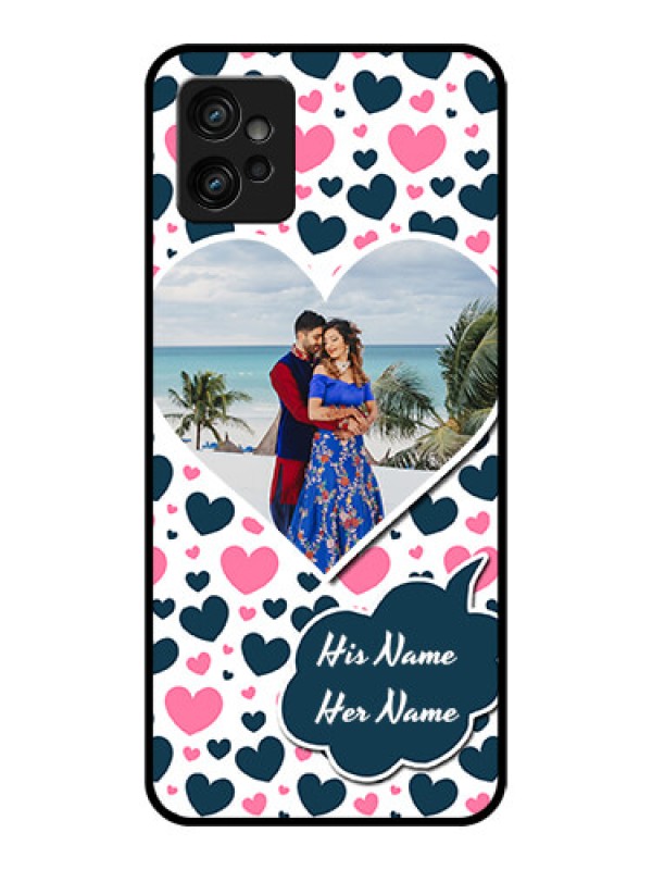 Custom Moto G32 Custom Metal Phone CasePink and Blue Heart Design
