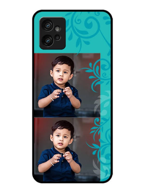 Custom Moto G32 Custom Metal Phone CaseWith Photo And Green Floral Design