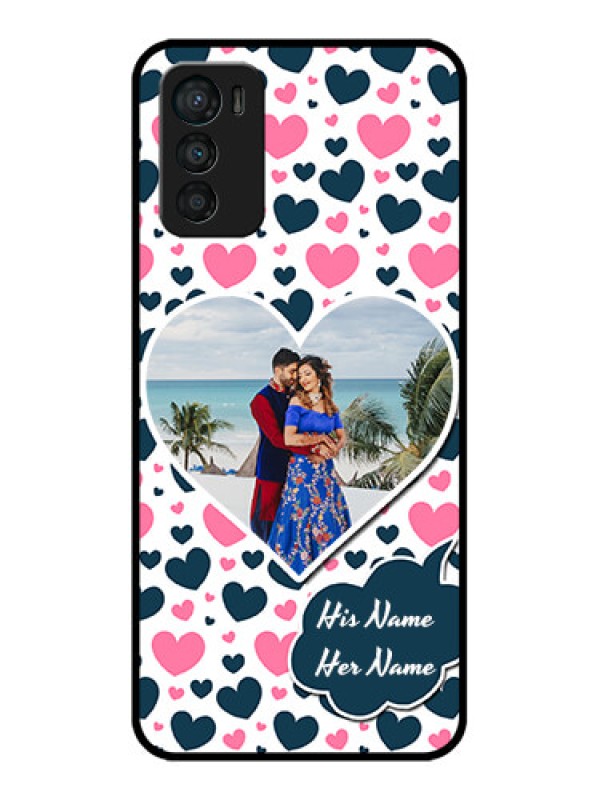 Custom Moto G42 Custom Metal Phone CasePink and Blue Heart Design