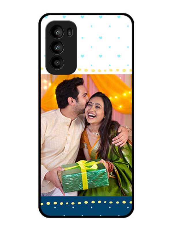 Custom Moto G52 Custom Metal Phone CaseWhite And Blue Abstract Design