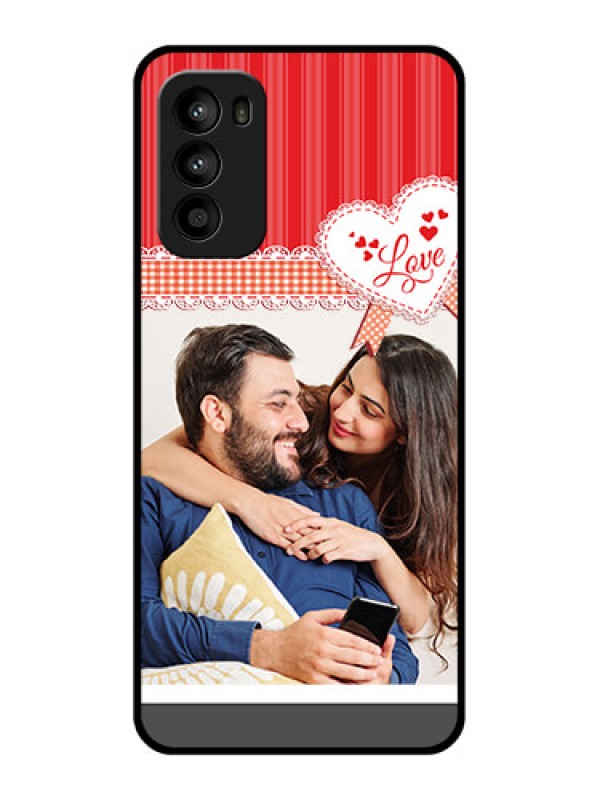 Custom Moto G52 Custom Metal Phone CaseRed Love Pattern Design