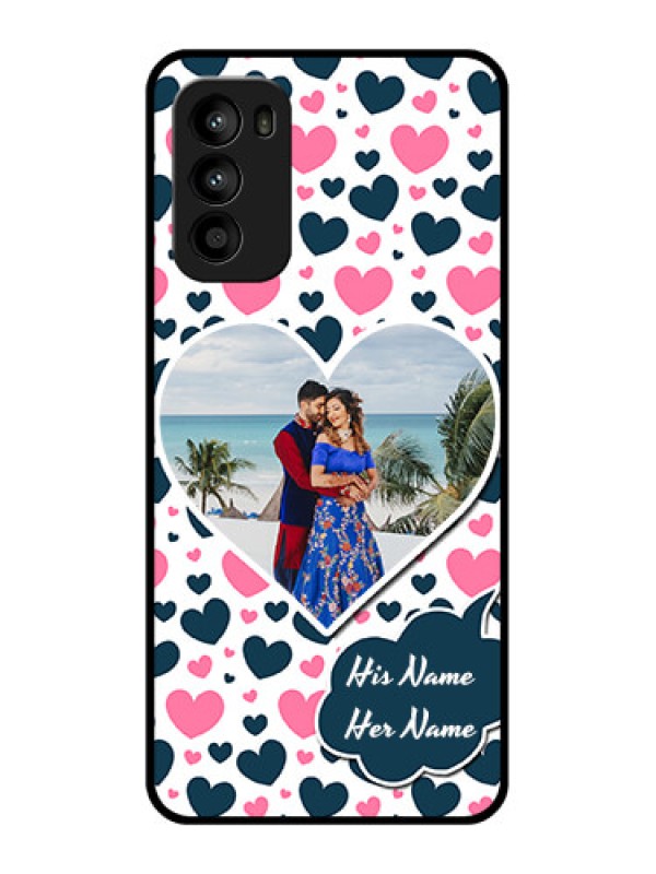 Custom Moto G52 Custom Metal Phone CasePink and Blue Heart Design