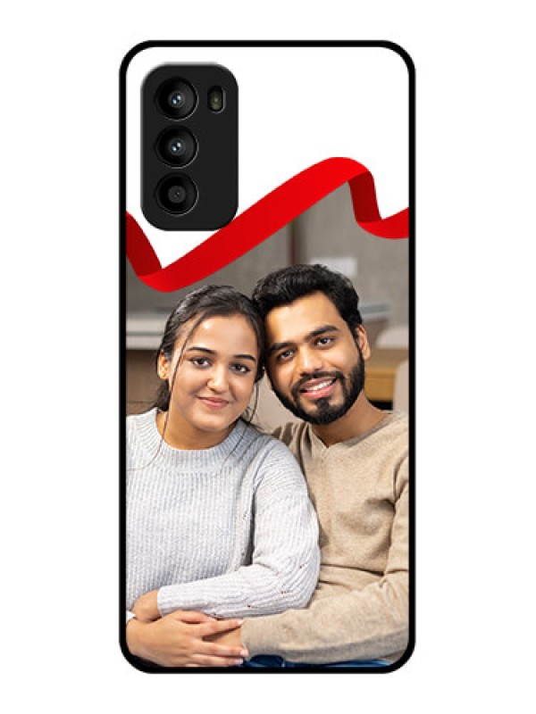 Custom Moto G52 Custom Metal Phone CaseRed Ribbon Frame Design