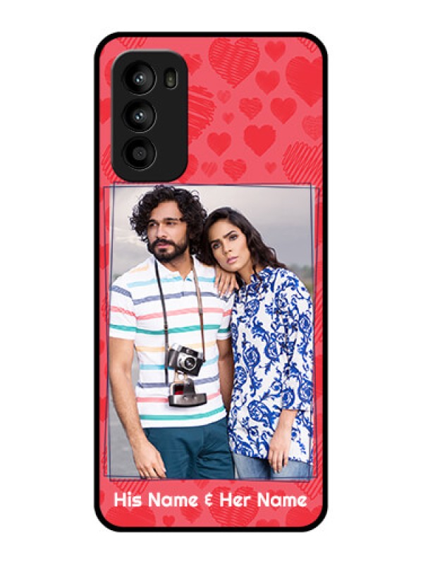 Custom Moto G52 Custom Metal Phone CaseWith Red Heart Symbols Design