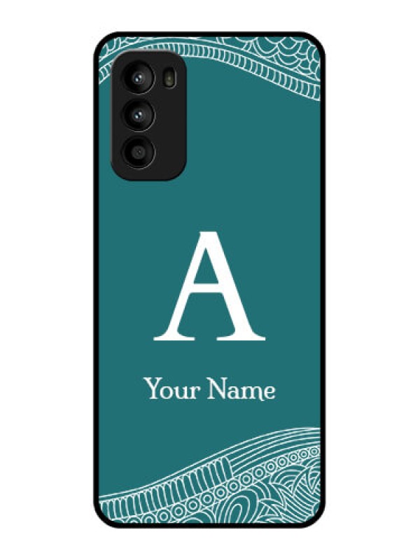 Custom Moto G52 Custom Metal Phone CaseLine Art Pattern With Custom Name Design