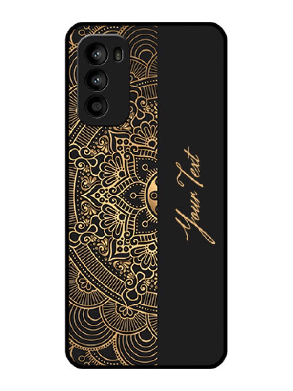 Custom Moto G52 Custom Metal Phone CaseMandala Art With Custom Text Design