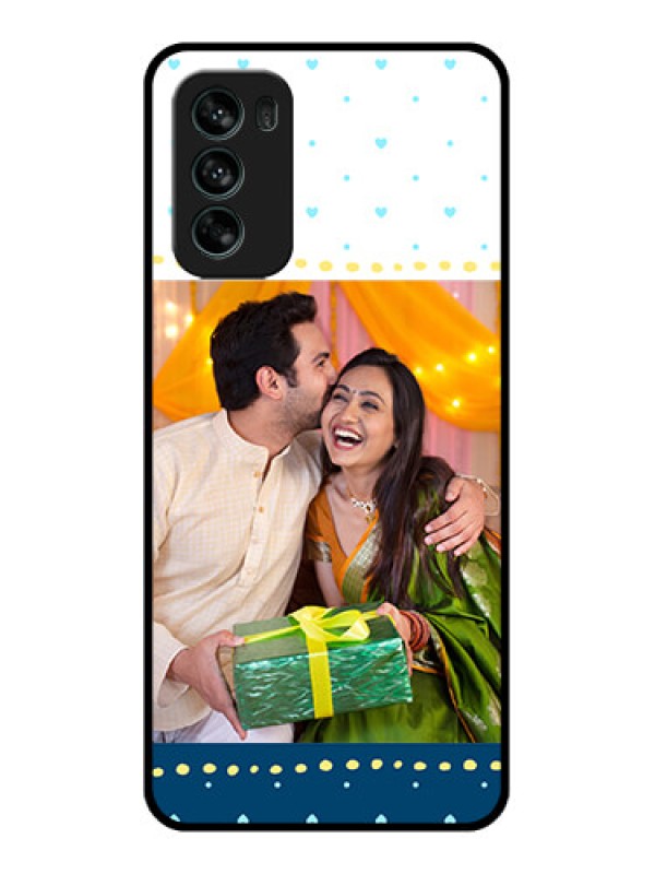 Custom Moto G62 Custom Metal Phone CaseWhite And Blue Abstract Design