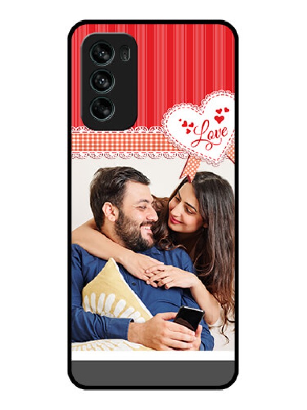 Custom Moto G62 Custom Metal Phone CaseRed Love Pattern Design