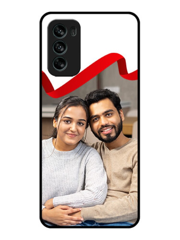 Custom Moto G62 Custom Metal Phone CaseRed Ribbon Frame Design