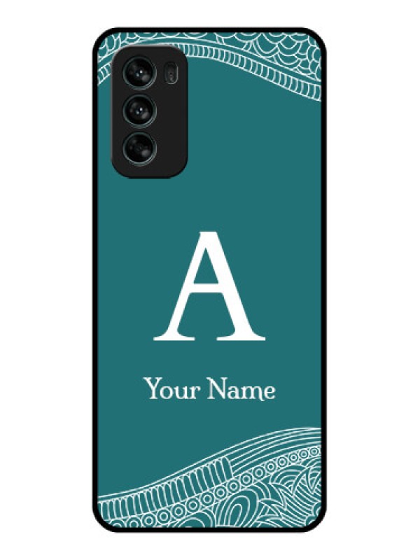 Custom Moto G62 Custom Metal Phone CaseLine Art Pattern With Custom Name Design