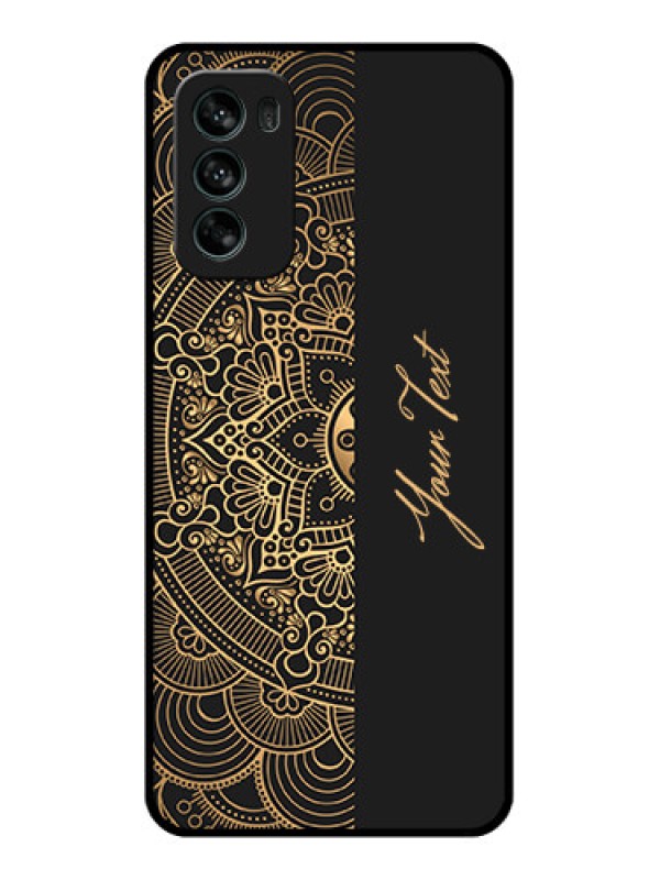 Custom Moto G62 Custom Metal Phone CaseMandala Art With Custom Text Design