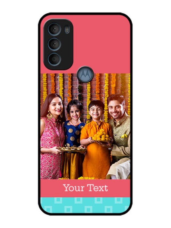 Custom Moto G71 5G Custom Metal Phone CasePeach and Blue Color Design