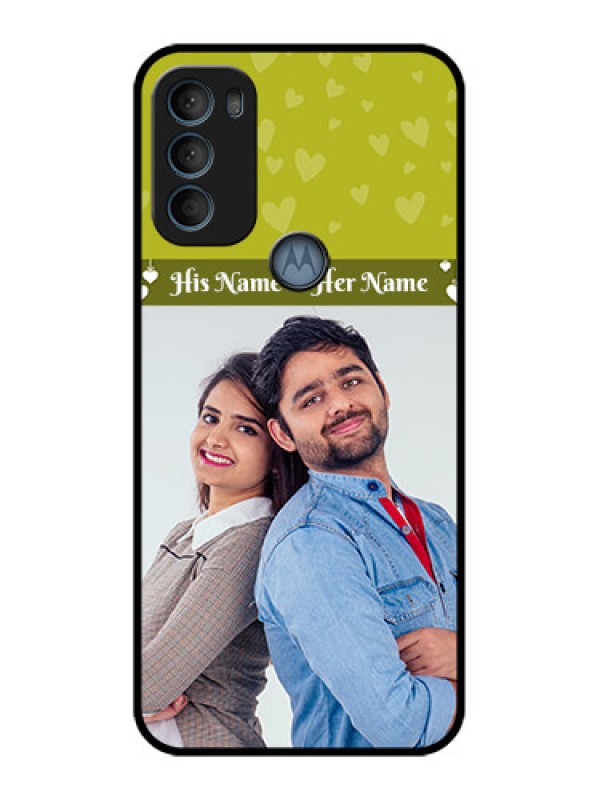 Custom Moto G71 5G Custom Metal Phone CaseYou and Me Heart Design